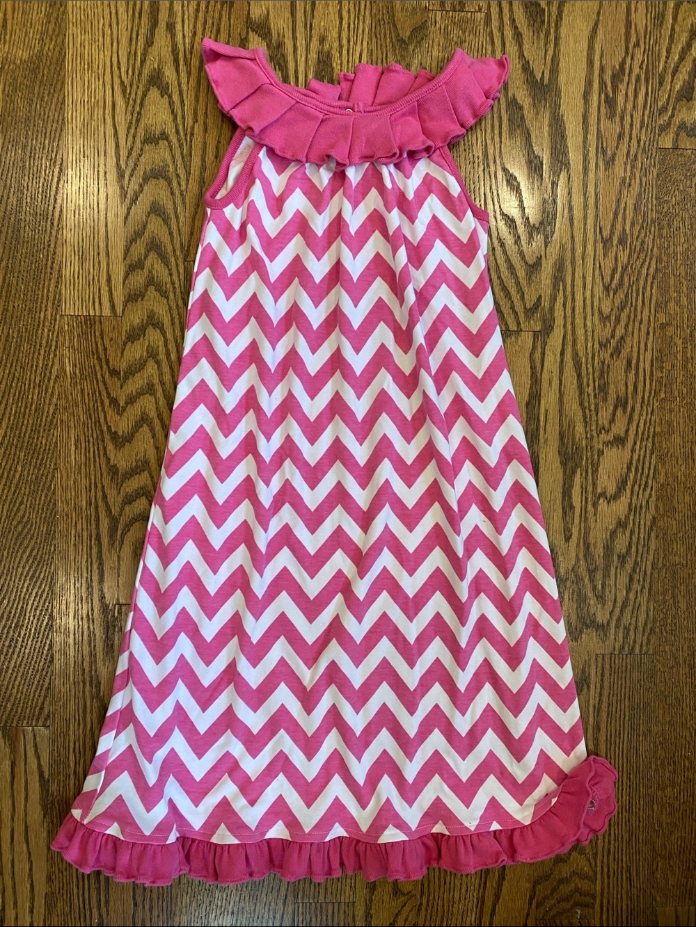 Zuccini Girls' Pink Chevron Ruffle Maxi Dress, size 10. Like new condition
